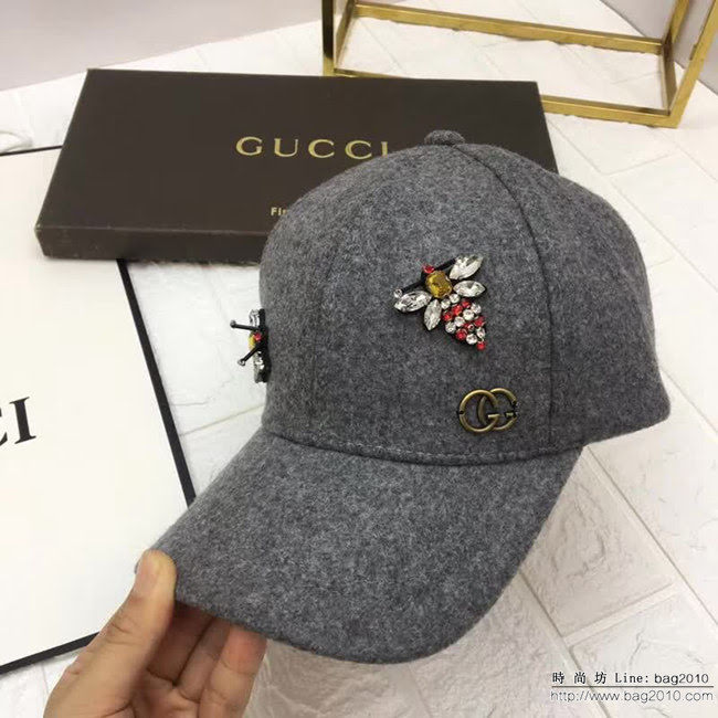 GUCCI古馳 時尚百搭款 帶鑽蜜蜂羊毛棒球帽 LLWJ5842